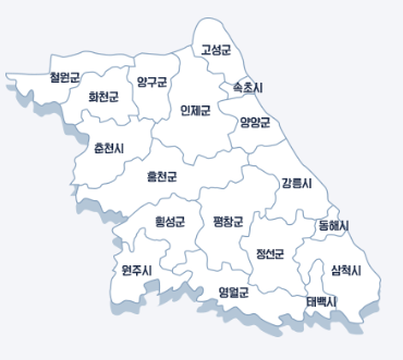 강원특별자치도, 시군분포, 산악지대, 동해안