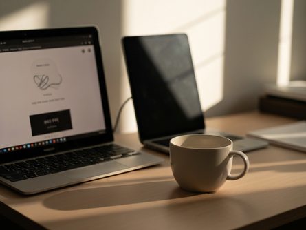 공공 도서관 책장에 정돈된 책들과 나무 책상, 독서 스탠드가 놓인 조용한 독서 공간